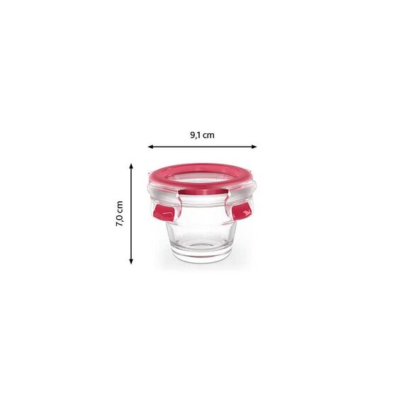 EMSA Clip & Close Glas Frischhaltedose, rund, 0,1 L, 100 Prozent dicht, rutschfestes Stapeln, Glasbehälter spülmaschinen-, gefrier-, backofen-, mikrowellenfest, Rot, Transparent, N10401