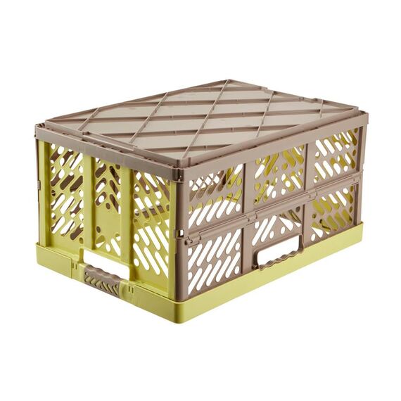 keeeper 4x Stabile Profi-Klappboxen mit Soft-Touch Griffen, 54 x 37 x 28 cm, 45 l, Ben, Grün/ Taupe