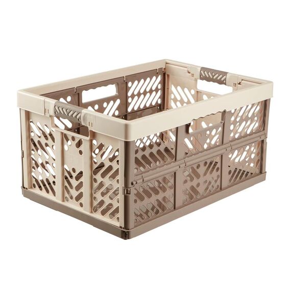 keeeper 4x Stabile Profi-Klappboxen mit Soft-Touch Griffen, 54 x 37 x 28 cm, 45 l, Ben, Creme/ Taupe