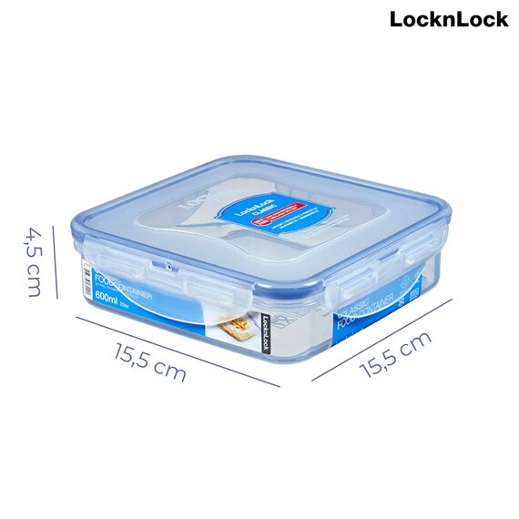 LocknLock CLASSIC Frischhaltedose | 600 ml | 15,5 x 15,5 x 4,5 cm | 100 % luft- und wasserdichte Vorratsdose | Spülmaschinen-, und Mikrowellengeeignet | BPA-Frei | 4-fach Sicherheits-Verschluss