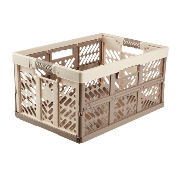 keeeper 2x Stabile Profi-Klappboxen mit Soft-Touch Griffen, 54 x 37 x 28 cm, 45 l, Ben, Creme/ Taupe