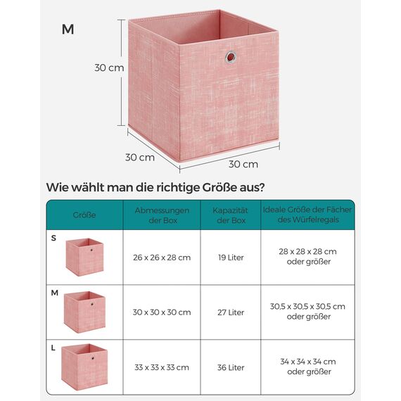 SONGMICS Aufbewahrungsbox, 6er Set, Ordnungsboxen aus Vliesstoff mit Griff, Boxen Aufbewahrung, 30 x 30 x 30 cm, Organizer Box, für Würfelregal, Faltbox, Kleideraufbewahrung, pastellrosa RFB006R01