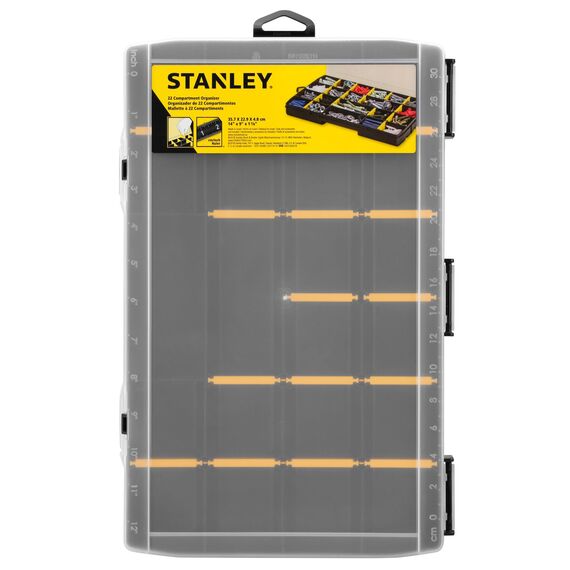 STANLEY Organizer Sortimentskasten Sortimentsbox (Aufbewahrungsbox für Zubehör und Kleinteile aus schlagfestem Polypropylen, 22 Fächer mit entfernbaren Trennwänden, eingebautes Lineal) STST81681-1