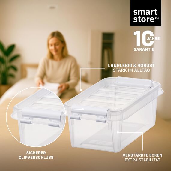 SmartStore - 10x kleine Aufbewahrungsboxen mit Deckel Classic 0,3L (15x9x6cm) | Stapelbare Box mit Deckel | Lebensmittelechte Kunststoffbox | Kleine Plastikbox mit Deckel & verstärkten Ecken