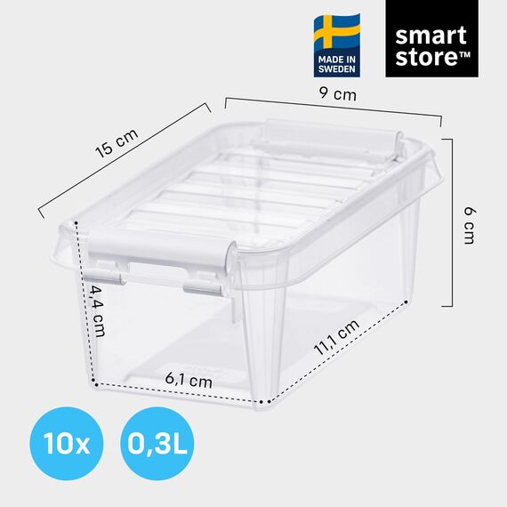 SmartStore - 10x kleine Aufbewahrungsboxen mit Deckel Classic 0,3L (15x9x6cm) | Stapelbare Box mit Deckel | Lebensmittelechte Kunststoffbox | Kleine Plastikbox mit Deckel & verstärkten Ecken