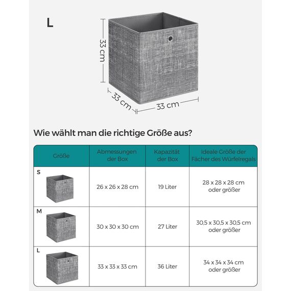 SONGMICS Aufbewahrungsbox, 6er Set, Ordnungsboxen aus Vliesstoff mit Griff, Boxen Aufbewahrung, 33 x 33 x 33 cm, Organizer Box, für Würfelregal, Faltbox, Kleideraufbewahrung, grau meliert RFB033G01