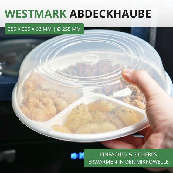 Westmark Mikrowellenteller-Abdeckhaube, Rund, ø ca. 25 cm, Höhe ca. 6,3 cm, Kunststoff, Farbe: Transparent, 22452270