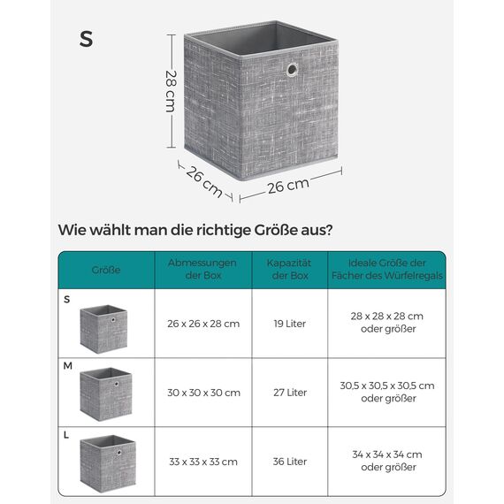 SONGMICS Aufbewahrungsbox, 6er Set, Ordnungsboxen aus Vliesstoff mit Griff, Boxen Aufbewahrung, 26 x 26 x 28 cm, Organizer Box, für Würfelregal, Faltbox, Kleideraufbewahrung, grau meliert RFB026G01