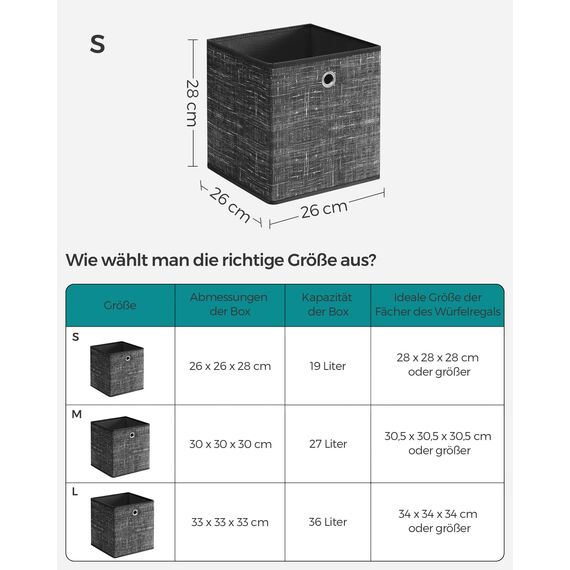 SONGMICS Aufbewahrungsbox, 6er Set, Ordnungsboxen aus Vliesstoff mit Griff, Boxen Aufbewahrung, 26 x 26 x 28 cm, Organizer Box, für Würfelregal, Faltbox, Kleideraufbewahrung, schwarz meliert RFB026B01