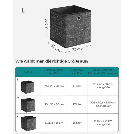 SONGMICS Aufbewahrungsbox, 6er Set, Ordnungsboxen aus Vliesstoff mit Griff, Boxen Aufbewahrung, 33 x 33 x 33 cm, Organizer Box, für Würfelregal, Faltbox, Kleideraufbewahrung, schwarz meliert RFB033B01