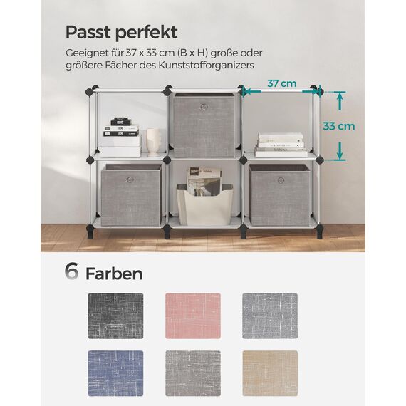 SONGMICS Aufbewahrungsbox, 6er Set, Ordnungsboxen aus Vliesstoff mit Griff, Boxen Aufbewahrung, 30 x 30 x 30 cm, Organizer Box, für Würfelregal, Faltbox, Kleideraufbewahrung, taupe meliert RFB006K01