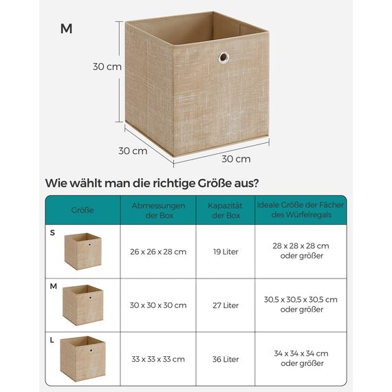 SONGMICS Aufbewahrungsbox, 6er Set, Ordnungsboxen aus Vliesstoff mit Griff, Boxen Aufbewahrung, 30 x 30 x 30 cm, Organizer Box, für Würfelregal, Faltbox, Kleideraufbewahrung, sandbeige RFB006K03