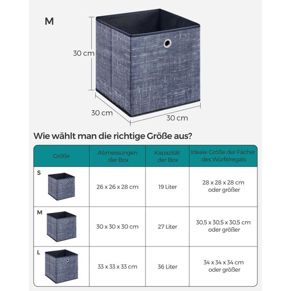 SONGMICS Aufbewahrungsbox, 6er Set, Ordnungsboxen aus Vliesstoff mit Griff, Boxen Aufbewahrung, 30 x 30 x 30 cm, Organizer Box, für Würfelregal, Faltbox, Kleideraufbewahrung, nebelblau RFB006I01