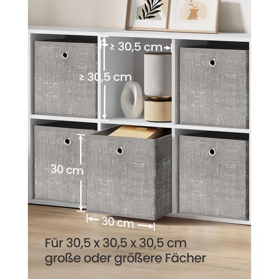 SONGMICS Aufbewahrungsbox, 6er Set, Ordnungsboxen aus Vliesstoff mit Griff, Boxen Aufbewahrung, 30 x 30 x 30 cm, Organizer Box, für Würfelregal, Faltbox, Kleideraufbewahrung, taupe meliert RFB006K01