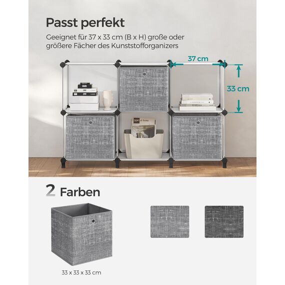 SONGMICS Aufbewahrungsbox, 6er Set, Ordnungsboxen aus Vliesstoff mit Griff, Boxen Aufbewahrung, 33 x 33 x 33 cm, Organizer Box, für Würfelregal, Faltbox, Kleideraufbewahrung, grau meliert RFB033G01
