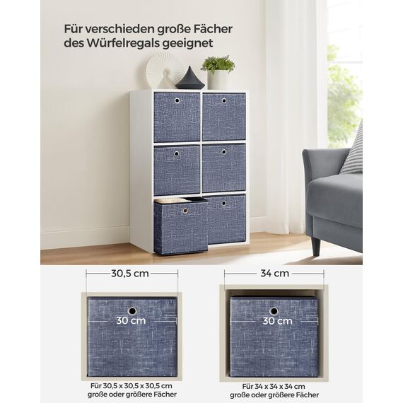 SONGMICS Aufbewahrungsbox, 6er Set, Ordnungsboxen aus Vliesstoff mit Griff, Boxen Aufbewahrung, 30 x 30 x 30 cm, Organizer Box, für Würfelregal, Faltbox, Kleideraufbewahrung, nebelblau RFB006I01