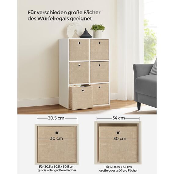 SONGMICS Aufbewahrungsbox, 6er Set, Ordnungsboxen aus Vliesstoff mit Griff, Boxen Aufbewahrung, 30 x 30 x 30 cm, Organizer Box, für Würfelregal, Faltbox, Kleideraufbewahrung, sandbeige RFB006K03