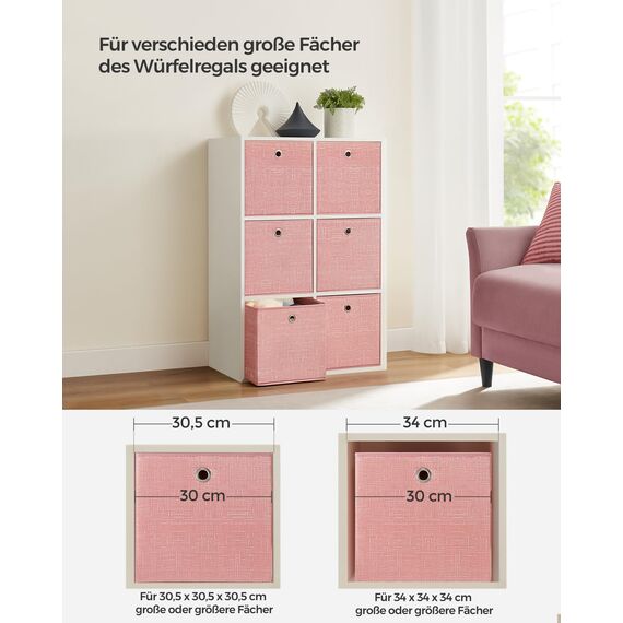 SONGMICS Aufbewahrungsbox, 6er Set, Ordnungsboxen aus Vliesstoff mit Griff, Boxen Aufbewahrung, 30 x 30 x 30 cm, Organizer Box, für Würfelregal, Faltbox, Kleideraufbewahrung, pastellrosa RFB006R01