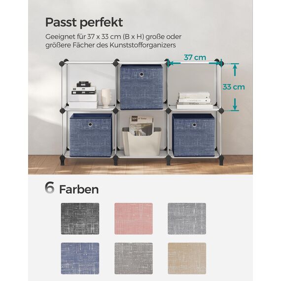 SONGMICS Aufbewahrungsbox, 6er Set, Ordnungsboxen aus Vliesstoff mit Griff, Boxen Aufbewahrung, 30 x 30 x 30 cm, Organizer Box, für Würfelregal, Faltbox, Kleideraufbewahrung, nebelblau RFB006I01