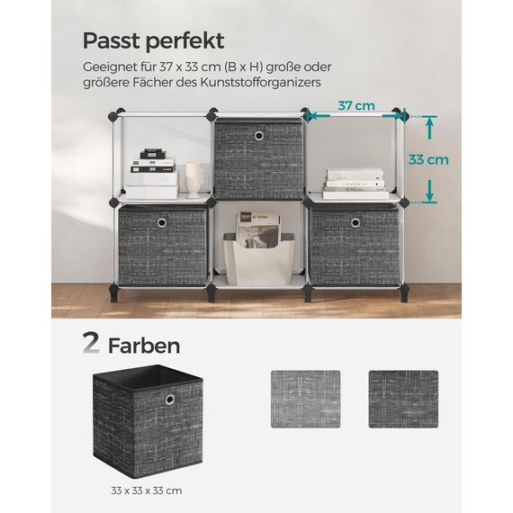 SONGMICS Aufbewahrungsbox, 6er Set, Ordnungsboxen aus Vliesstoff mit Griff, Boxen Aufbewahrung, 33 x 33 x 33 cm, Organizer Box, für Würfelregal, Faltbox, Kleideraufbewahrung, schwarz meliert RFB033B01