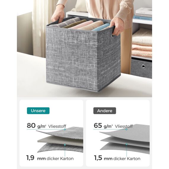 SONGMICS Aufbewahrungsbox, 6er Set, Ordnungsboxen aus Vliesstoff mit Griff, Boxen Aufbewahrung, 33 x 33 x 33 cm, Organizer Box, für Würfelregal, Faltbox, Kleideraufbewahrung, grau meliert RFB033G01