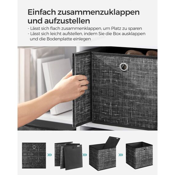 SONGMICS Aufbewahrungsbox, 6er Set, Ordnungsboxen aus Vliesstoff mit Griff, Boxen Aufbewahrung, 26 x 26 x 28 cm, Organizer Box, für Würfelregal, Faltbox, Kleideraufbewahrung, schwarz meliert RFB026B01