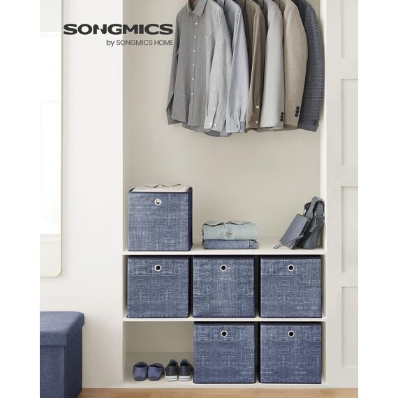 SONGMICS Aufbewahrungsbox, 6er Set, Ordnungsboxen aus Vliesstoff mit Griff, Boxen Aufbewahrung, 30 x 30 x 30 cm, Organizer Box, für Würfelregal, Faltbox, Kleideraufbewahrung, nebelblau RFB006I01