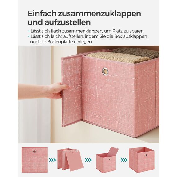 SONGMICS Aufbewahrungsbox, 6er Set, Ordnungsboxen aus Vliesstoff mit Griff, Boxen Aufbewahrung, 30 x 30 x 30 cm, Organizer Box, für Würfelregal, Faltbox, Kleideraufbewahrung, pastellrosa RFB006R01
