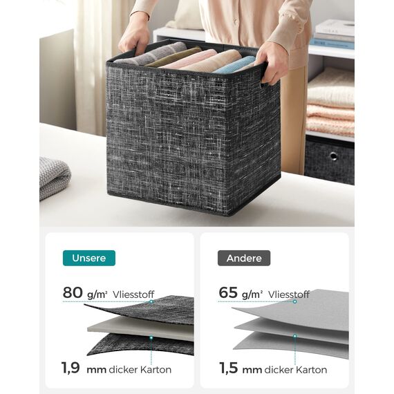 SONGMICS Aufbewahrungsbox, 6er Set, Ordnungsboxen aus Vliesstoff mit Griff, Boxen Aufbewahrung, 33 x 33 x 33 cm, Organizer Box, für Würfelregal, Faltbox, Kleideraufbewahrung, schwarz meliert RFB033B01