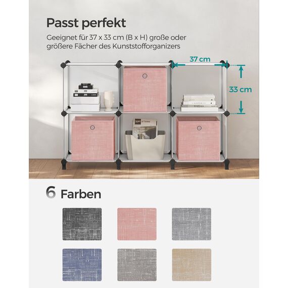 SONGMICS Aufbewahrungsbox, 6er Set, Ordnungsboxen aus Vliesstoff mit Griff, Boxen Aufbewahrung, 30 x 30 x 30 cm, Organizer Box, für Würfelregal, Faltbox, Kleideraufbewahrung, pastellrosa RFB006R01