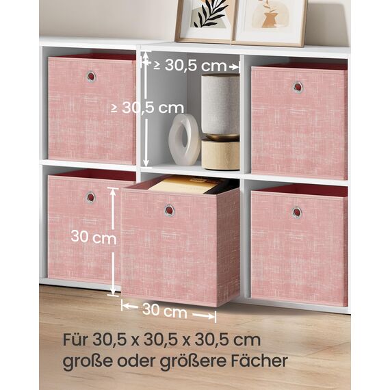 SONGMICS Aufbewahrungsbox, 6er Set, Ordnungsboxen aus Vliesstoff mit Griff, Boxen Aufbewahrung, 30 x 30 x 30 cm, Organizer Box, für Würfelregal, Faltbox, Kleideraufbewahrung, pastellrosa RFB006R01
