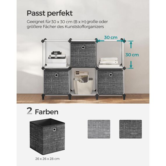 SONGMICS Aufbewahrungsbox, 6er Set, Ordnungsboxen aus Vliesstoff mit Griff, Boxen Aufbewahrung, 26 x 26 x 28 cm, Organizer Box, für Würfelregal, Faltbox, Kleideraufbewahrung, schwarz meliert RFB026B01