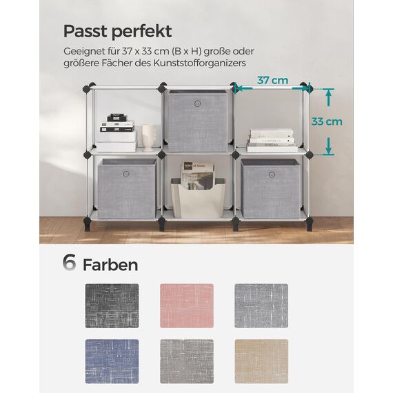 SONGMICS Aufbewahrungsbox, 6er Set, Ordnungsboxen aus Vliesstoff mit Griff, Boxen Aufbewahrung, 30 x 30 x 30 cm, Organizer Box, für Würfelregal, Faltbox, Kleideraufbewahrung, grau meliert RFB02LG-3