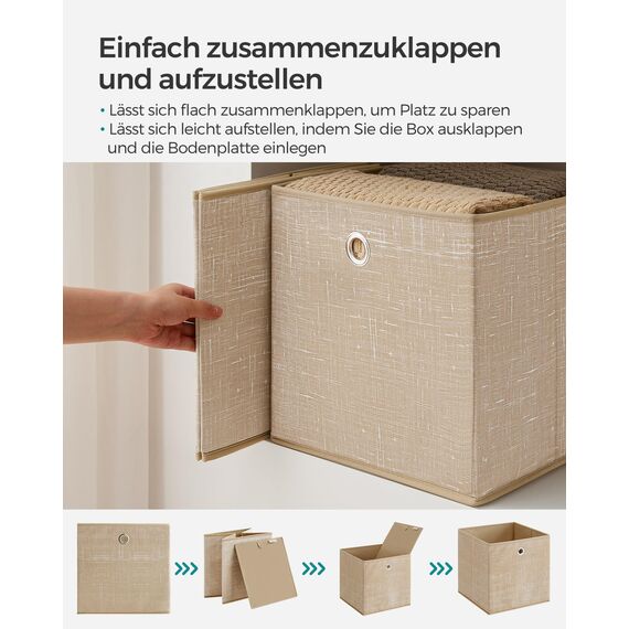 SONGMICS Aufbewahrungsbox, 6er Set, Ordnungsboxen aus Vliesstoff mit Griff, Boxen Aufbewahrung, 30 x 30 x 30 cm, Organizer Box, für Würfelregal, Faltbox, Kleideraufbewahrung, sandbeige RFB006K03