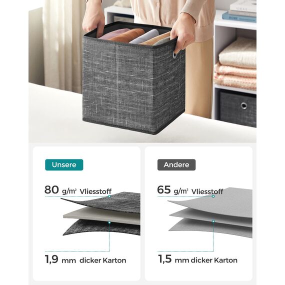 SONGMICS Aufbewahrungsbox, 6er Set, Ordnungsboxen aus Vliesstoff mit Griff, Boxen Aufbewahrung, 26 x 26 x 28 cm, Organizer Box, für Würfelregal, Faltbox, Kleideraufbewahrung, schwarz meliert RFB026B01