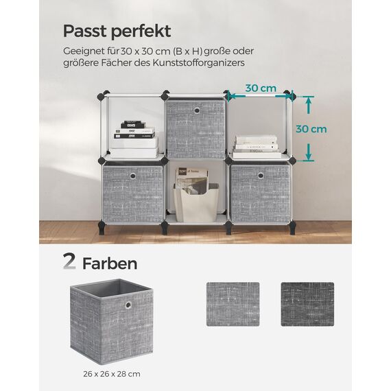 SONGMICS Aufbewahrungsbox, 6er Set, Ordnungsboxen aus Vliesstoff mit Griff, Boxen Aufbewahrung, 26 x 26 x 28 cm, Organizer Box, für Würfelregal, Faltbox, Kleideraufbewahrung, grau meliert RFB026G01