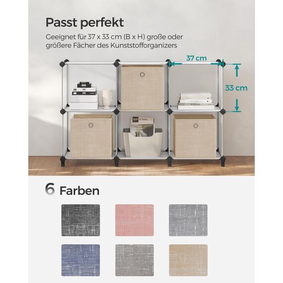 SONGMICS Aufbewahrungsbox, 6er Set, Ordnungsboxen aus Vliesstoff mit Griff, Boxen Aufbewahrung, 30 x 30 x 30 cm, Organizer Box, für Würfelregal, Faltbox, Kleideraufbewahrung, sandbeige RFB006K03