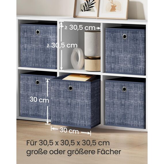 SONGMICS Aufbewahrungsbox, 6er Set, Ordnungsboxen aus Vliesstoff mit Griff, Boxen Aufbewahrung, 30 x 30 x 30 cm, Organizer Box, für Würfelregal, Faltbox, Kleideraufbewahrung, nebelblau RFB006I01