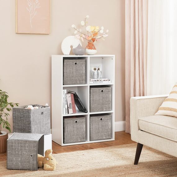 SONGMICS Aufbewahrungsbox, 6er Set, Ordnungsboxen aus Vliesstoff mit Griff, Boxen Aufbewahrung, 30 x 30 x 30 cm, Organizer Box, für Würfelregal, Faltbox, Kleideraufbewahrung, taupe meliert RFB006K01