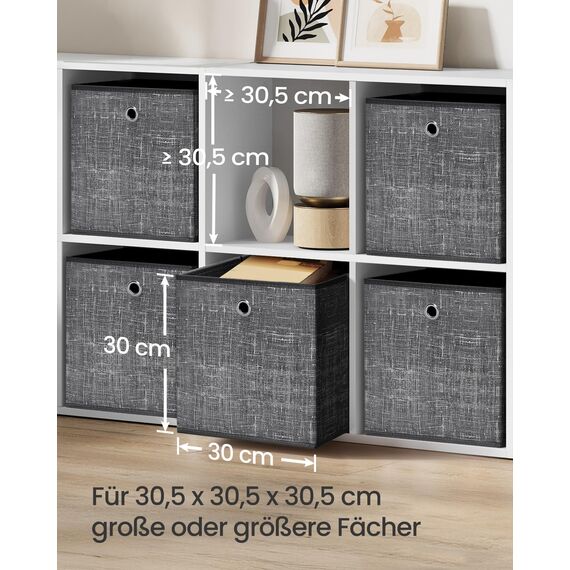 SONGMICS Aufbewahrungsbox, 6er Set, Ordnungsboxen aus Vliesstoff mit Griff, Boxen Aufbewahrung, 30 x 30 x 30 cm, Organizer Box, für Würfelregal, Faltbox, Kleideraufbewahrung, schwarz meliert RFB006B01