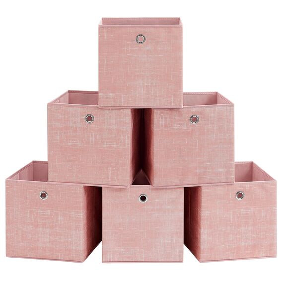 SONGMICS Aufbewahrungsbox, 6er Set, Ordnungsboxen aus Vliesstoff mit Griff, Boxen Aufbewahrung, 30 x 30 x 30 cm, Organizer Box, für Würfelregal, Faltbox, Kleideraufbewahrung, pastellrosa RFB006R01