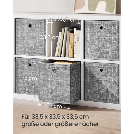 SONGMICS Aufbewahrungsbox, 6er Set, Ordnungsboxen aus Vliesstoff mit Griff, Boxen Aufbewahrung, 33 x 33 x 33 cm, Organizer Box, für Würfelregal, Faltbox, Kleideraufbewahrung, grau meliert RFB033G01