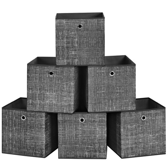 SONGMICS Aufbewahrungsbox, 6er Set, Ordnungsboxen aus Vliesstoff mit Griff, Boxen Aufbewahrung, 30 x 30 x 30 cm, Organizer Box, für Würfelregal, Faltbox, Kleideraufbewahrung, schwarz meliert RFB006B01
