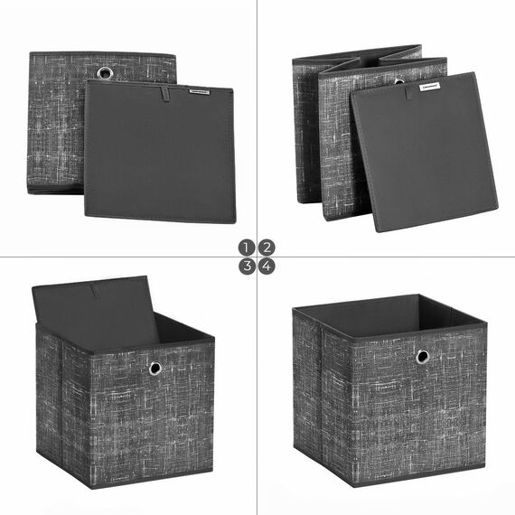 SONGMICS Aufbewahrungsbox, 6er Set, Ordnungsboxen aus Vliesstoff mit Griff, Boxen Aufbewahrung, 30 x 30 x 30 cm, Organizer Box, für Würfelregal, Faltbox, Kleideraufbewahrung, schwarz meliert RFB006B01