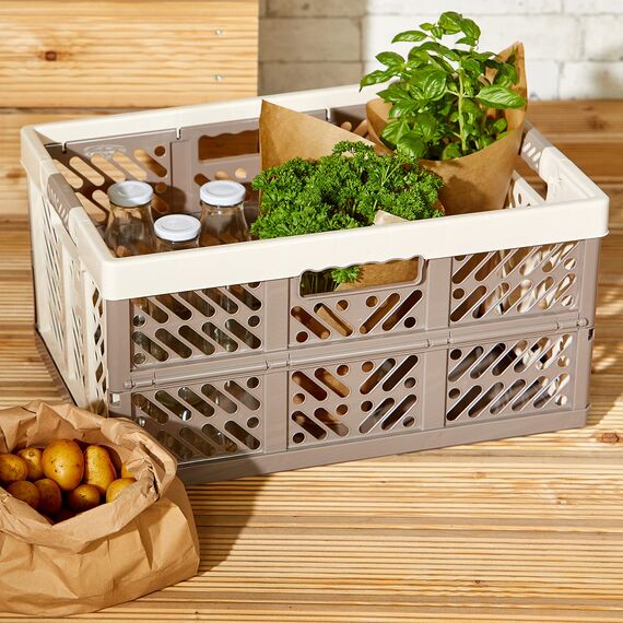 keeeper Stabile Profi-Klappbox mit Soft-Touch Griffen, 54 x 37 x 28 cm, 45 l, Ben, Creme/Taupe