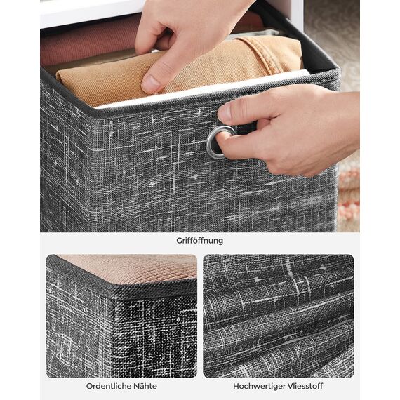 SONGMICS Aufbewahrungsbox, 6er Set, Ordnungsboxen aus Vliesstoff mit Griff, Boxen Aufbewahrung, 26 x 26 x 28 cm, Organizer Box, für Würfelregal, Faltbox, Kleideraufbewahrung, schwarz meliert RFB026B01