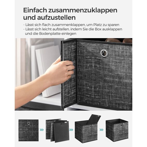 SONGMICS Aufbewahrungsbox, 6er Set, Ordnungsboxen aus Vliesstoff mit Griff, Boxen Aufbewahrung, 33 x 33 x 33 cm, Organizer Box, für Würfelregal, Faltbox, Kleideraufbewahrung, schwarz meliert RFB033B01