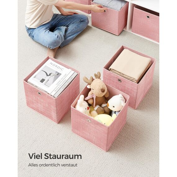 SONGMICS Aufbewahrungsbox, 6er Set, Ordnungsboxen aus Vliesstoff mit Griff, Boxen Aufbewahrung, 30 x 30 x 30 cm, Organizer Box, für Würfelregal, Faltbox, Kleideraufbewahrung, pastellrosa RFB006R01