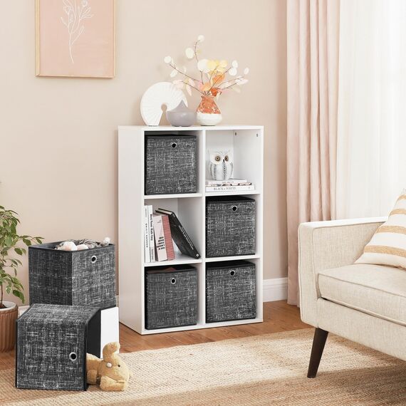 SONGMICS Aufbewahrungsbox, 6er Set, Ordnungsboxen aus Vliesstoff mit Griff, Boxen Aufbewahrung, 30 x 30 x 30 cm, Organizer Box, für Würfelregal, Faltbox, Kleideraufbewahrung, schwarz meliert RFB006B01