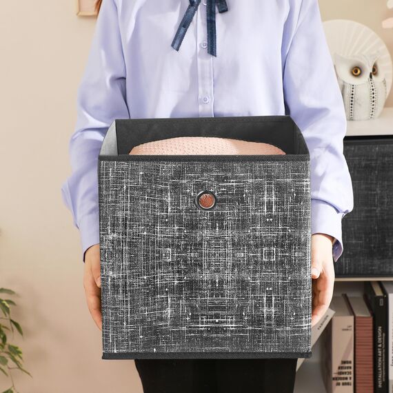 SONGMICS Aufbewahrungsbox, 6er Set, Ordnungsboxen aus Vliesstoff mit Griff, Boxen Aufbewahrung, 30 x 30 x 30 cm, Organizer Box, für Würfelregal, Faltbox, Kleideraufbewahrung, schwarz meliert RFB006B01